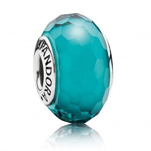 Pandora Beads-Dazzling Murano Glass Teal Faceted-Charm