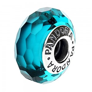 Pandora Beads-Dazzling Murano Glass Teal Faceted-Charm