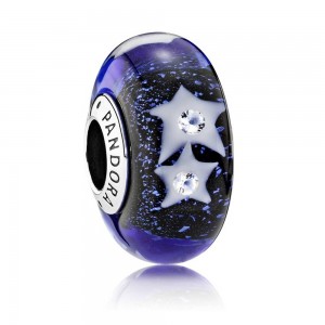 Pandora Beads-Murano Glass Night Sky Moon and Stars-Charm