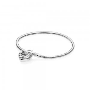 Pandora Bracelet-Smooth Silver Padlock-Regal Heart