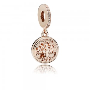 Pandora Charm-Family Roots Dangle-Rose-Clear CZ