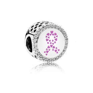 Pandora Charm-Ribbon of Strength-Pink Enamel and Clear CZ