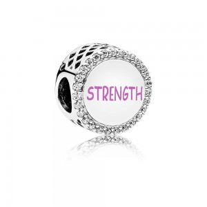 Pandora Charm-Ribbon of Strength-Pink Enamel and Clear CZ