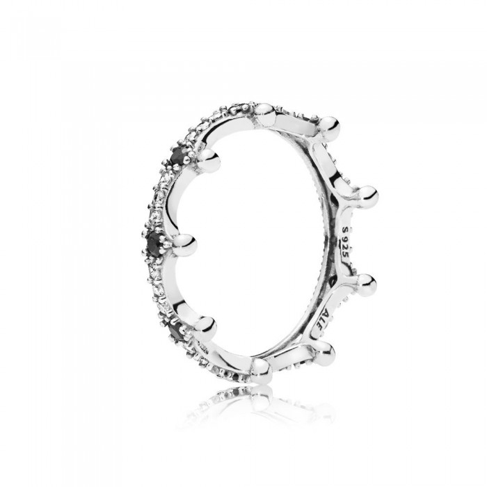 Pandora Ring-Enchanted Crown-Clear CZ-Black Crystals