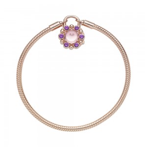 Pandora Bracelet-Heraldic Radiance Padlock-Rose-Pink-Purple Crystals