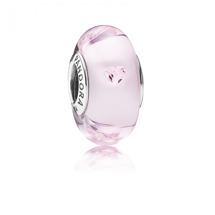 Pandora Charm-Pink Hearts-Murano Glass Pink CZ