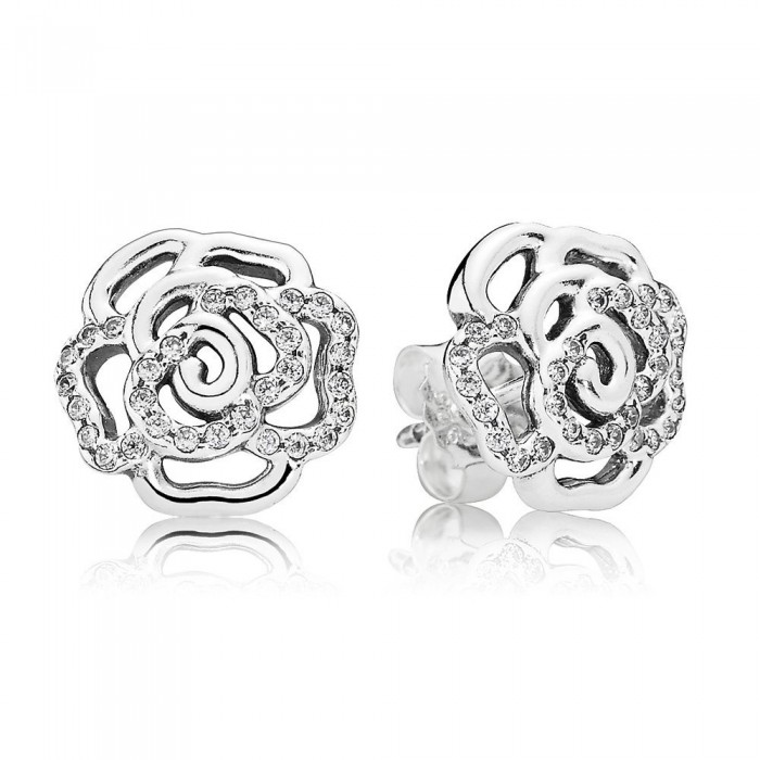 Pandora Earring-Rose Floral Stud-Cubic Zirconia