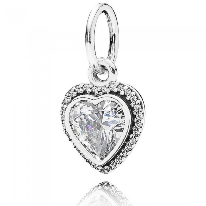 Pandora Necklace-Love Heart Pendant-Pave CZ-925 Silver
