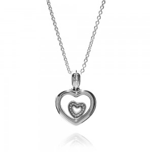 Pandora Necklace-Petite Memories Floating Heart Love Locket-Silver