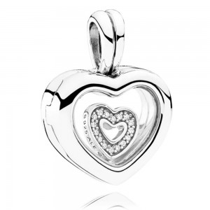 Pandora Necklace-Petite Memories Floating Heart Love Locket-Silver