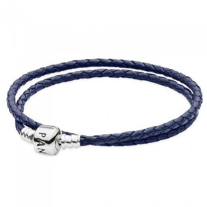 Pandora Bracelet-And Dark Blue Double-Leather