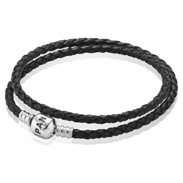 Pandora Bracelet-Black Double Braided-Leather