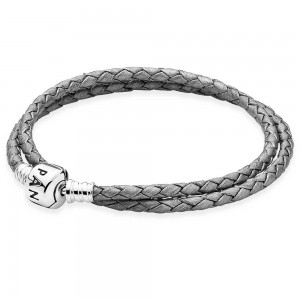 Pandora Bracelet-Grey Double-Leather