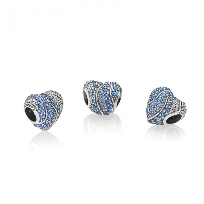Pandora Charm-Aqua Heart-Aqua-London Blue Crystals-Clear CZ