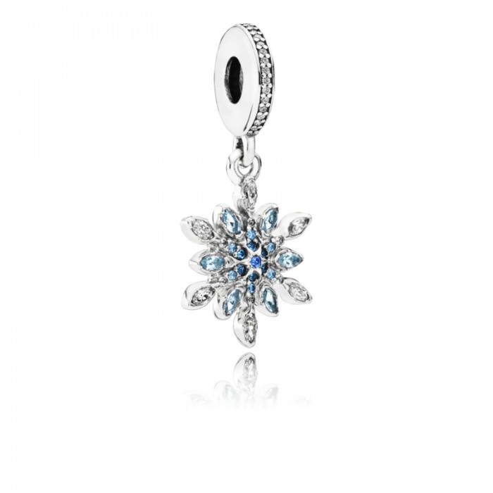 Pandora Charm-Crystalized Snowflake Dangle-Blue Crystals Clear CZ