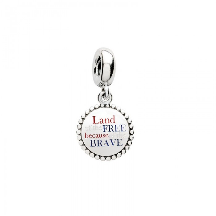 Pandora Charm-Land the Free Because the Brave Dangle-Red-White-Blue