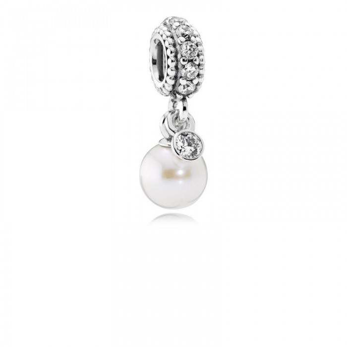 Pandora Charm-Luminous Elegance Dangle-White Pearl Clear CZ