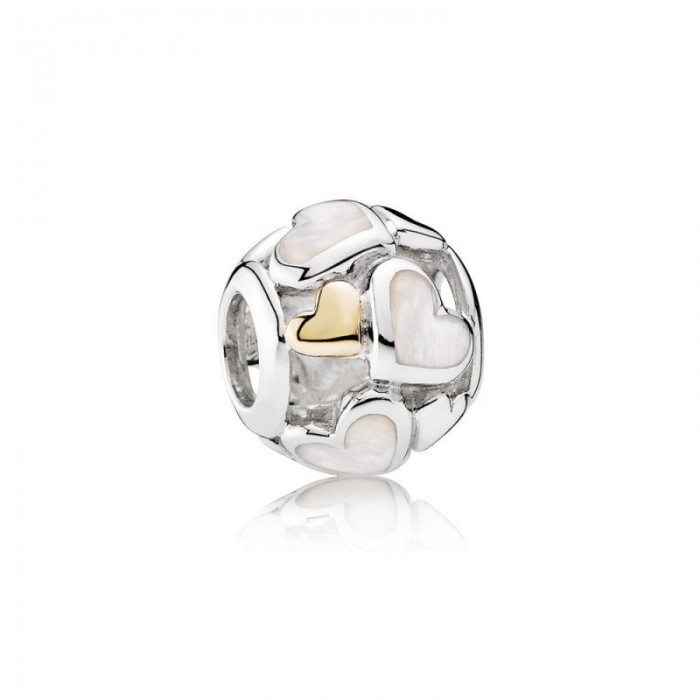 Pandora Charm-Luminous Hearts-Mother-Pearl-14K Gold