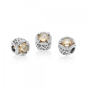 Pandora Charm-Radiant Grains of Energy-Clear-Golden Colored CZ
