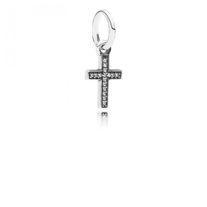 Pandora Charm-Symbol Faith Cross Dangle-Clear CZ