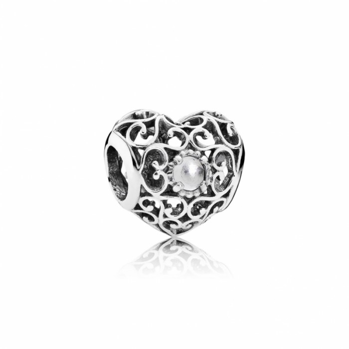 Pandora Charm-April Signature Heart-Rock Crystal