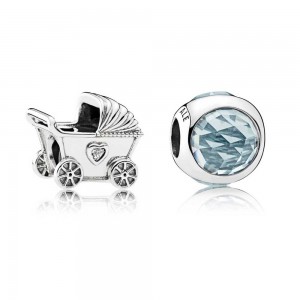 Pandora Charm-Blue Baby Pram Baby-Cubic Zirconia-Silver