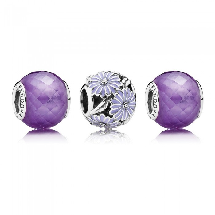 Pandora Charm-Silver Purple Daisy Floral