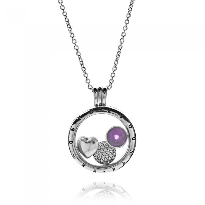 Pandora Necklace-Silver February Petite Memories Birthstone Locket