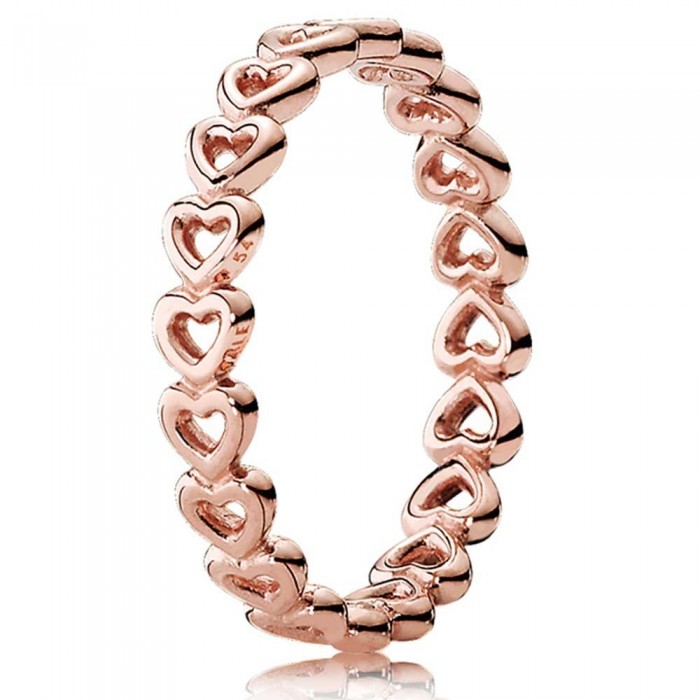 Pandora Ring-Linked Love Heart Band-Rose Gold