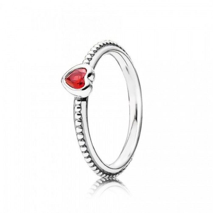 Pandora Ring-Synthetic Ruby Heart Love-Sterling Silver