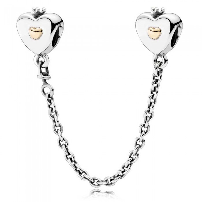 Pandora Safety Chains-Heart And Crown Love-Gold